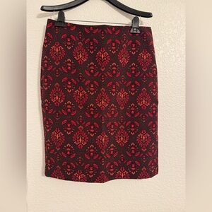 Ann Taylor Factory Red Patterned Pencil Skirt